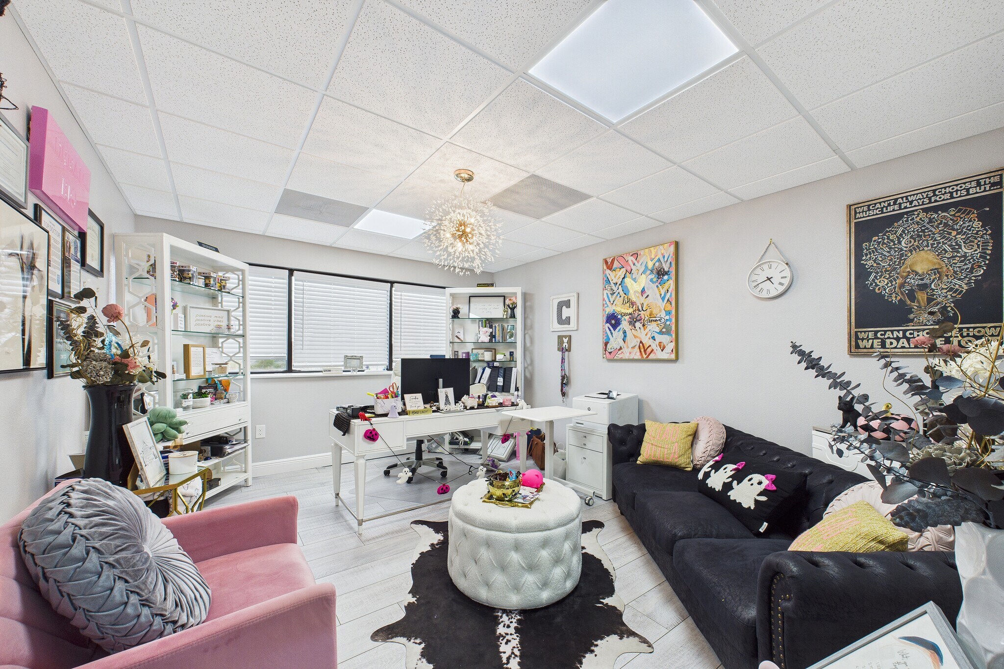 Calm therapy suite with plants and acoustic wall panels
